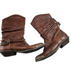 Vintage Zodiac Brace Brown Leather Slouch Boots Boho Western Concho Womens Size