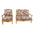 Catherine Bench   Matching Chair     Walnut jute With Custom Fabric