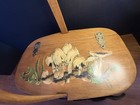 Vintage 1975 Mushroom Reed Basket W  Handle   Hinged Lid Fabric Lined   Signed