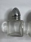 Vintage Square Glass Mini Salt   Pepper Shaker Pair Chrome Tops e