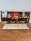 Vintage John Deere Quality Farm Implements Porcelain Enamel Sign  18 x8  