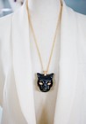 Polina Firenze 24k Gold Plated Enamel  Crystals Panther Head Pendant necklace