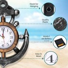 Anchor And Boat Wheel Wall Clock  Nautical Coastal Beach Or Sea Theme Home Decor