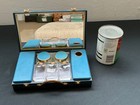 Sirram Vintage Vanity Travel Set  Blue  1950s Glass Containers  Vgc