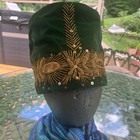 Antique Men   s Silk Green Velvet Smoking Cap With Gold Lame Embroidery