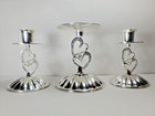 His   Hers Double Unity Pillar Taper Candle Set 3 Piece Hearts Bling Silver New