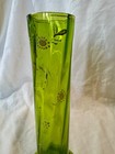 Antique Hand Blown   Painted Green 8    Tall Vase