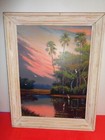 Willie Daniels Signed  florida Highwayman  Marsh Sunset W  Egrets Oil On Canvas