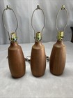 Vintage Mid Century Modern Solid Turned Teak Table Lamp Lot Of 3