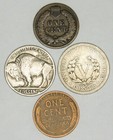 Liberty V Nickel  4  Lot - Buffalo Lincoln Wheat Indian Head Mixed Old Us Coins