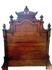 Antique Monumental Eastlake Victorian Carved Burled Walnut Full Size Bed  1880s