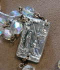Catholic Rosary Crystal Beads Vintage Silver Tone Faceted  Religious W Crucifix