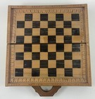 Vtg Handmade Carved Wooden Chess Board   Pieces Indo-pacific Polynesian Tribal