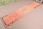 Vintage Turkish Herki Runner Rug 2 5x10 8 Ft  Orange Solid Rug Wool