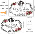 3pcs set Rose Wreath Rub On Transfers For Furniture And Crafts 6x12 Inch Vintage