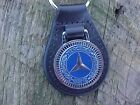 Mercedes Benz Leather Key Fob Old Skool Blue Logo Rare Find Excellent Condition 