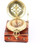 Vintage Brass Sundial Compass With Leather Case And Chain  Steampunk Style  Clas