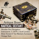 Antique Brass Nautical Sextant Wooden Box-navigation Instruments Nautical Sex   
