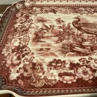 Red Transferware Serving Platter With Peacock 16x 11