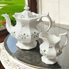 19th Century Staffordshire Antique Sprigware Large Porcelain Teapot   Creamer