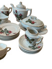Childs Moss Rose China Tea Set Vintage Made In Japan Gold Trim Pink Roses 24 Pcs