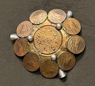 Vintage Metal Ashtray Mexican 20  Centavos Coins Aztec Mayan Design Coins 43-54