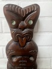 Wooden Tiki Totem Pole Carved Rotorua New Zealand Abalone Shell Eye Maori Vtg 8 