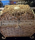 Vintage Rattan Wicker Basket Metal Framed  Has A Few Pieces Rattan Missing 