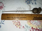 Antique Lady Victorian Hatpin Purple Glass Stone Art Deco Brass Cutwork Detail 