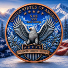 Winter Blue Liberty Eagle - 5 Avdp Oz  999 Fine Colorized Copper Round