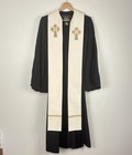 Black Collegiate Clergy Chaplain Priest Vestment Robe   Stole Embroidered Cross