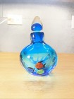 Murano Hand Blown Glass Perfume Bottle Cobalt Blue With Fish Motifs