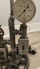 Industrial Steampunk  Table Lamp With White Porcelain Shade And A Gear Base 