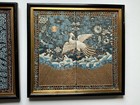 Two 19th Century Chinese Framed Rank Badges Silver Pheasant 