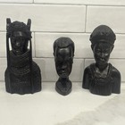 Hand Carved Ebony Wood African Bust Sculptures Tribal Art Decor Set Of 3 Vintage
