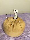 Vintage Porcelain Lady Pin Cushion Sewing Pincushion W  Original Pins 4 25 