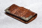 Victorian Antique Hornback Crocodile Leather Wallet Ornate Sterling Silver