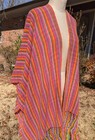 1970 s Traditional Mexican Hand Made Shawl Rebozle Multicolor Stripes Fringe