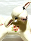 Vintage 1940s Ceramic Lamb Figurine 5 Inches With Pink Applied Flowers