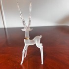 Vintage Silvestri Frosted Glass Christmas Holiday Reindeer Figurine W brass Bell
