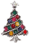 Vintage Christmas Tree Crystal Rhinestone Silver Brooch Pin And Gold Bag - Video