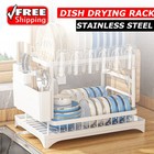 2-tier Dish Rack Plate Cup Drying Drainer Storage Drip Tray Cutlery Holder