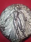 Antique Art Nouveau Deco Hand Mirror Figural Lady Rose Vanity 8 5  