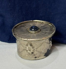 Vtg Trinket Box Round Hinged Lid Etched Faux Cabochon Stone