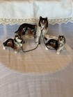 Collie Dog Family Ceramic 1950s Set With Og Chain Kitsch Mom   Puppies Figurine 