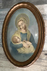 Glorious Vintage Nuns Convent Oval Framed Virgin Mary   Infant Jesus