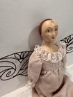 Large Vtg 17 In Folk Art Easter Angel Doll Metal Wings Painted Face Linen Dress