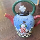 Debbie Mumm Snowglobe Teapot Winter Snowman Holiday Kitchen Decor With Box