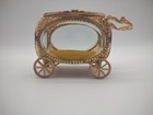 Vintage Ormolu Filigree Gold Tone Carriage Jewelry Casket Box With Beveled Glass