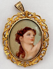 Antique 800 Silver Vermeil Filigree Artist Signed Portrait Brooch pin pendant